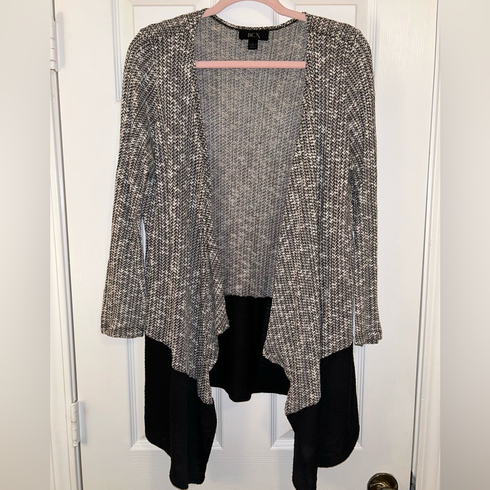 Black, Grey & White Open-Front Cardigan Sweater
